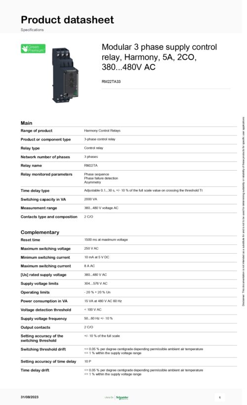 RM22TA33 Timer 380~480V AC, 2C/O Output, Schneider - Image 2