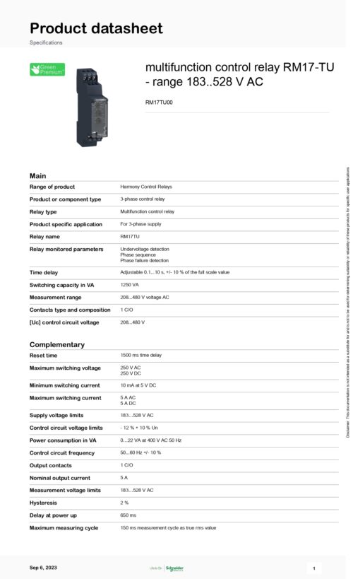 ⁦RM17TU00 Timer 208~480V AC, 1C/O Output, Schneider⁩ - الصورة ⁦2⁩