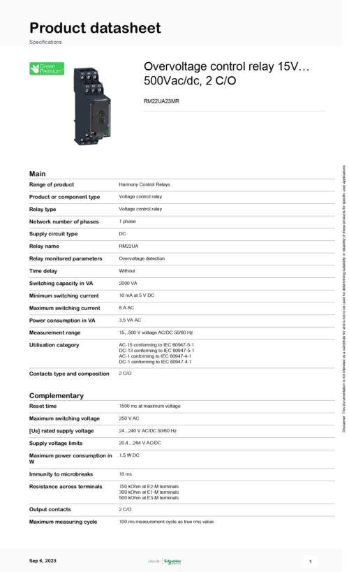 RM22UA23MR Timer 24~240V AC/DC, 2 C/O Output, Schneider - Image 2