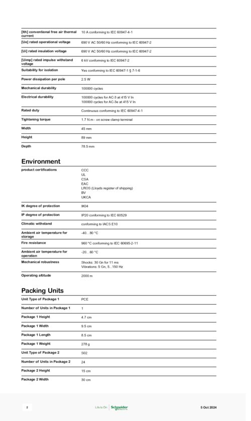 GV2RT14 Motor circuit breaker, thermal magnetic circuit protector, 3P, 6.3~10A, Schneider - Image 3