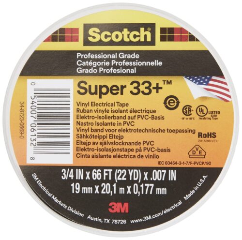 Scotch Super 33+ Vinyl Electrical Tape, 3/4 in x 66 ft, Black